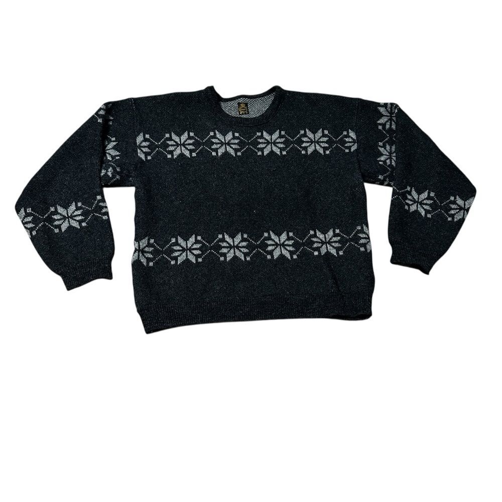 Vintage Krone Wool Nordic Sweater Gray Fair Isle Snowflake Pattern Men’s XL (54)
